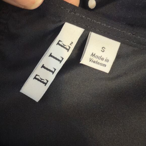 Elle sz. small, black sleeveless, polkadotted, belted fit, and flare dress #3812 - Picture 7 of 9